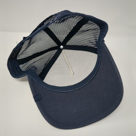 Black Rock Snapback Mesh Back Trucker Hat Blue Striped OSFA Cotton Blend Logo - Picture 7 of 9